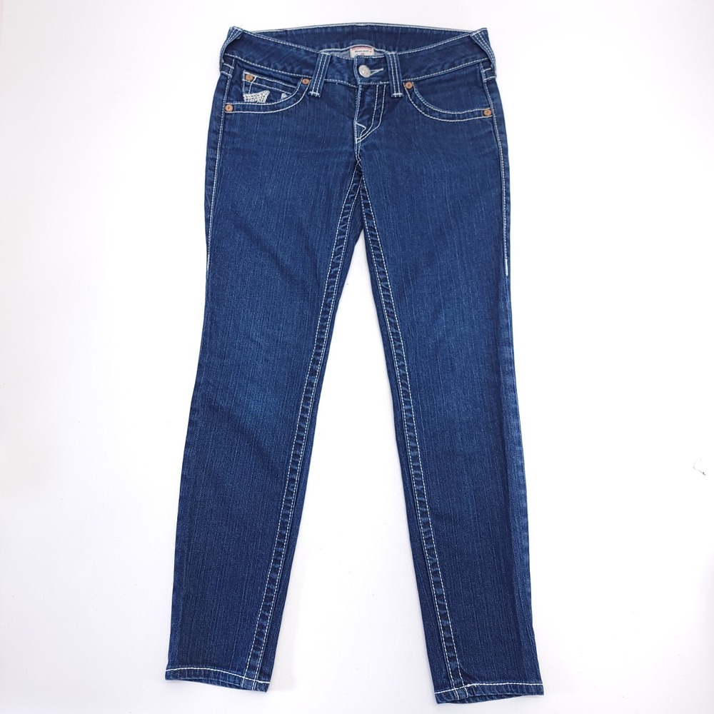 True Religion Jeans Womens 28 (28X28) Blue Julie Embroidered Flap Button Pockets